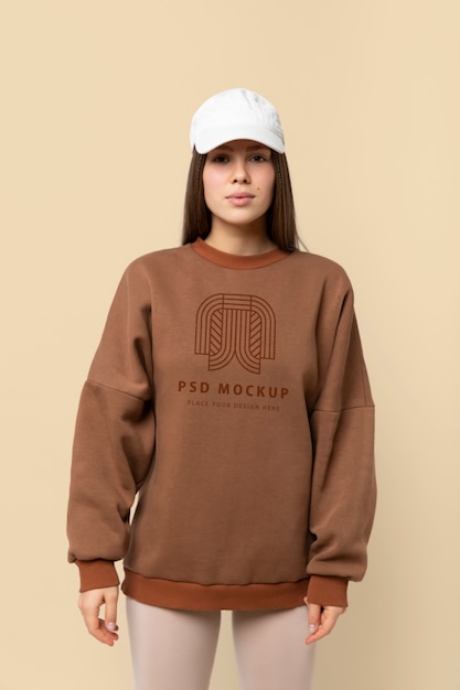 PSD mockup con cappuccio da portare della bella donna