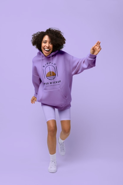 PSD beautiful woman wearing hoodie mockup