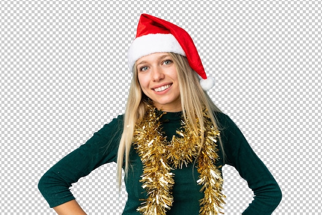 PSD beautiful woman with christmas hat isolated