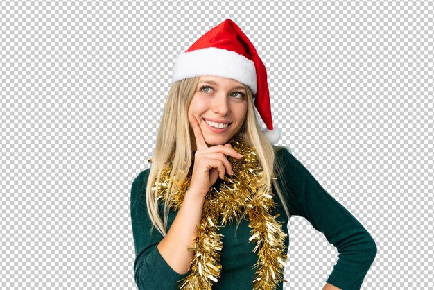 PSD beautiful woman with christmas hat isolated