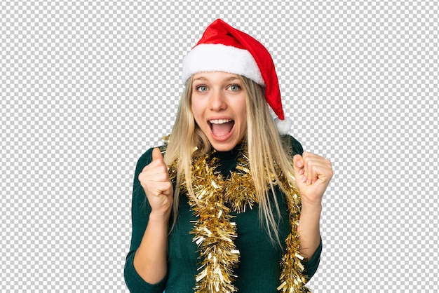 PSD beautiful woman with christmas hat isolated