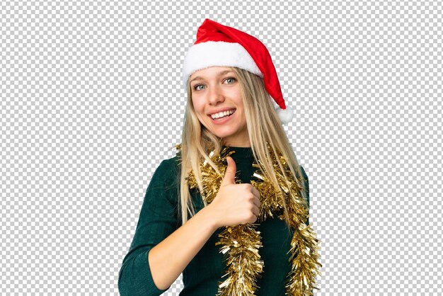 PSD beautiful woman with christmas hat isolated