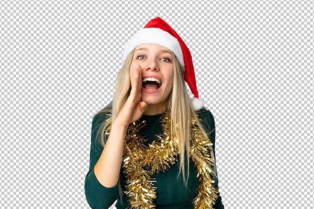 PSD beautiful woman with christmas hat isolated