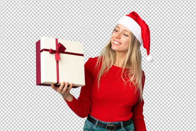 PSD beautiful woman with christmas hat isolated