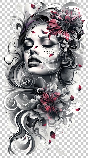 PSD beautiful woman with flowers in her face