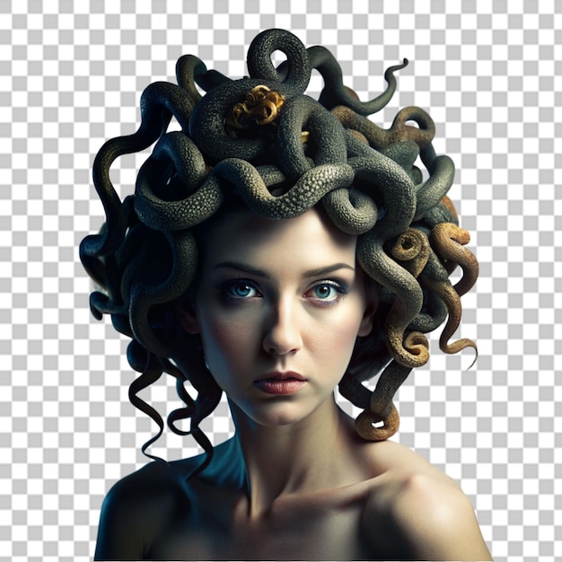 Beautiful woman with snakes on transparent background