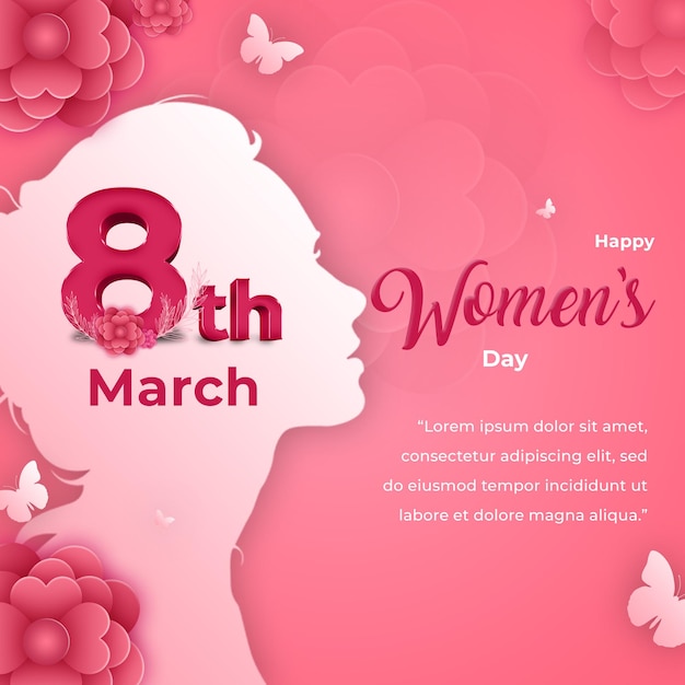 PSD beautiful women's day flower decorative wishes greeting card