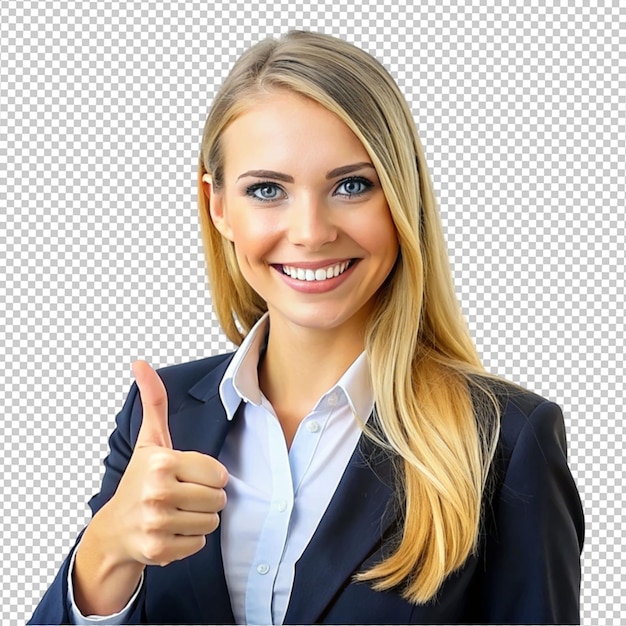 A beautiful women wearing business cloth and shows ok pose on transparent background