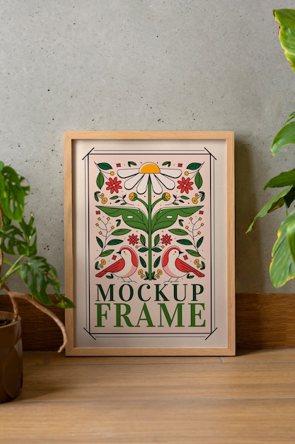 beautiful wooden frame with plants indoors