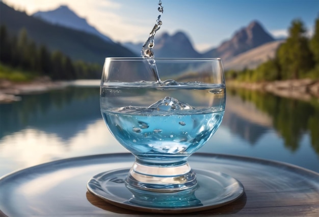 Bellissima giornata mondiale dell'acqua e piena di acqua pulita all'interno di vetro con uno sfondo esterno