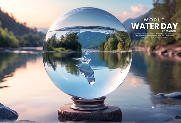 PSD la bellissima giornata mondiale dell'acqua e la goccia d'acqua è un globo con uno sfondo naturale