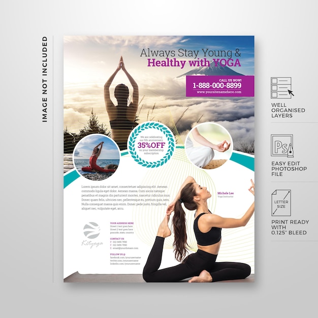 PSD beautiful yoga and spa flyer template