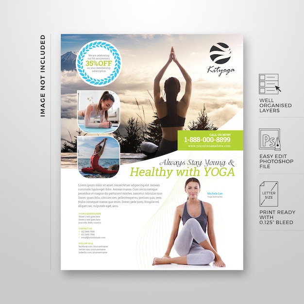 PSD beautiful yoga and spa flyer template