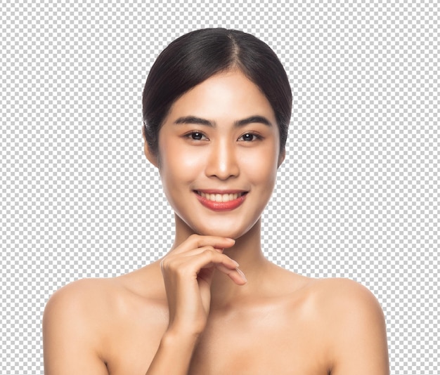 PSD 깨끗하고 신선한 피부를 가진 아름다운 젊은 아시아 여성 미용 및 스킨케어 개념의 psd 파일