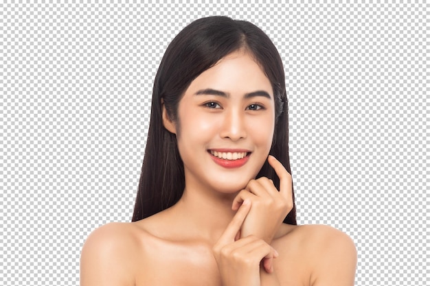 きれいな新鮮な肌を持つ美しい若いアジアの女性美容とスキンケアのコンセプトpsdファイル