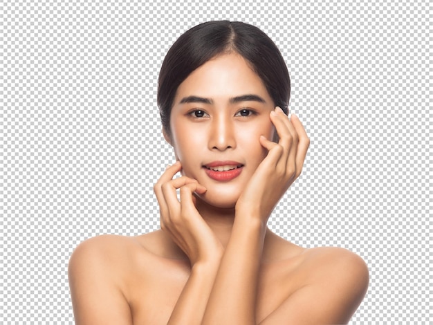 Beautiful young asian woman with clean fresh skin beauty and skincare concept psd file