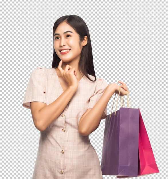 PSD ショッピングバッグpsdファイルを持つ美しい若いアジアの女性