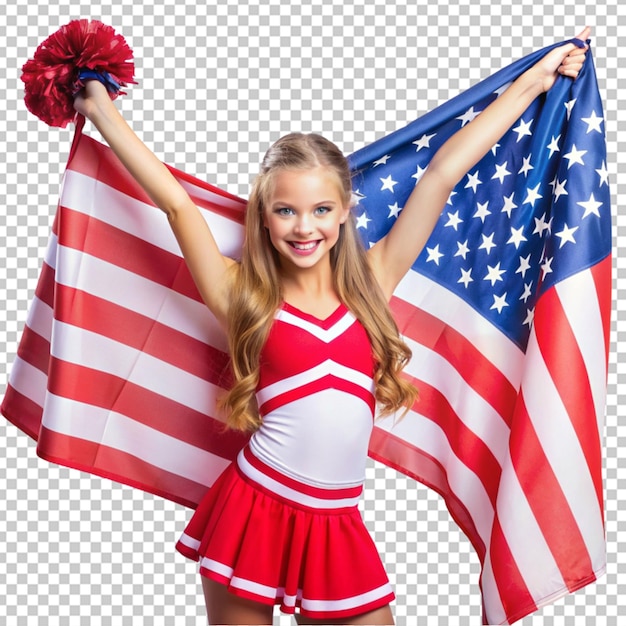 PSD beautiful young cheerleader with usa flag
