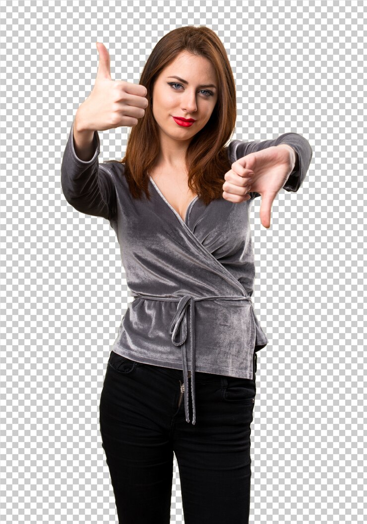 PSD beautiful young girl making good-bad sign