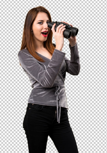 Beautiful young girl with binoculars