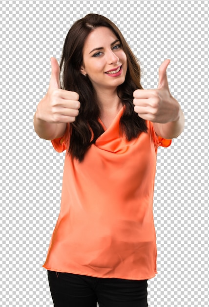 PSD beautiful young girl with thumb up