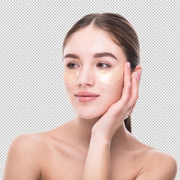 Beautiful young woman use patch on fresh skin touch own face Facial treatment Cosmetology