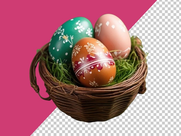 PSD uovo di pasqua splendidamente dipinto e decorato nel cestino