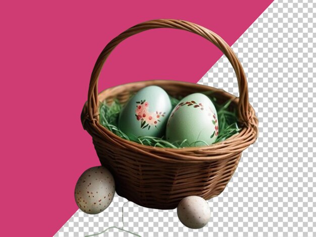 Beautifully painted and decorated easter egg in basket