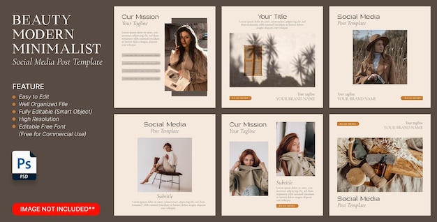 Beauty artist modern minimalist social media post template set