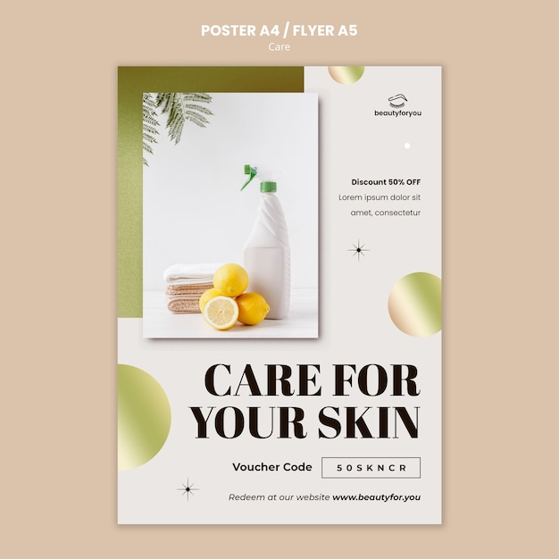 PSD beauty and care poster or flyer design template