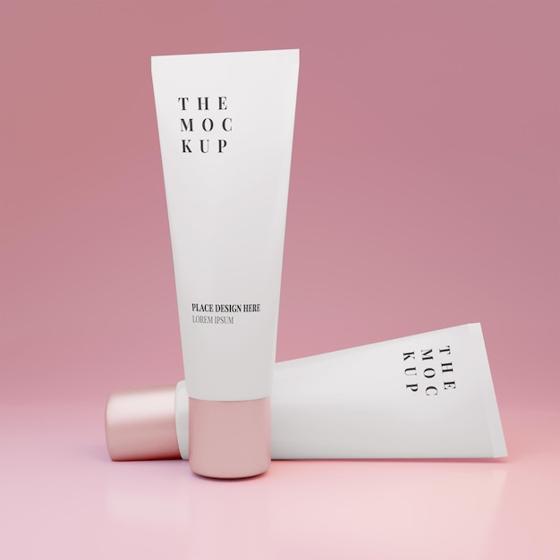 PSD beauty cream tube mockup skincare with pink color background