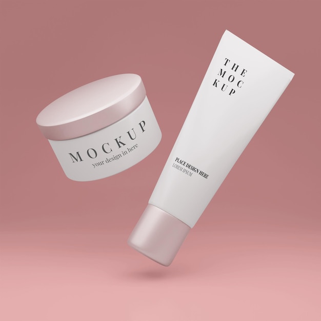 Beauty mockup huidverzorging met roze achtergrond