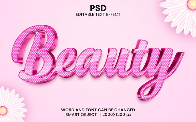 PSD beauty pink color 3d editable photoshop text effect style with background