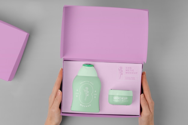 PSD beauty product in cardboard box mock-up