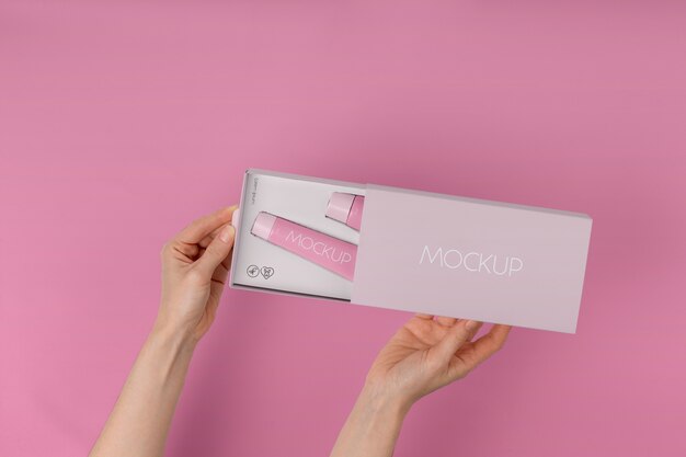 PSD beauty product in cardboard box mock-up