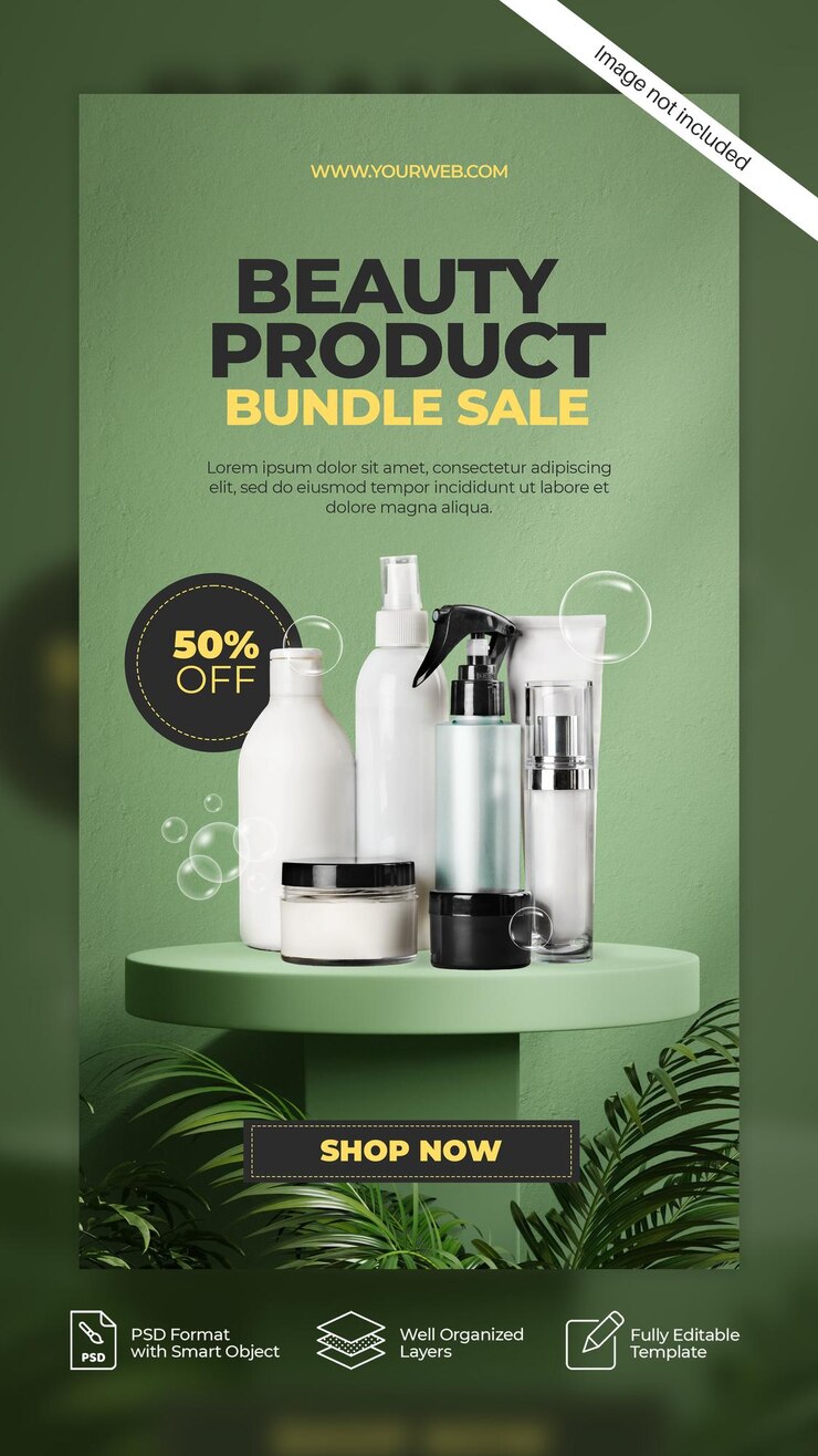 PSD beauty product cosmetic and skincare promotion sale social media story and banner