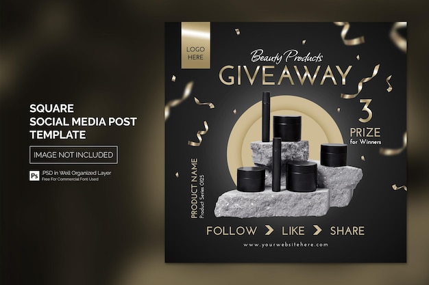 PSD beauty product give away social media post or square web banner template