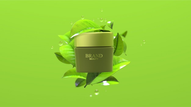 PSD beauty product with green tea leaves