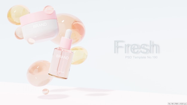 Beauty product with pink water bubble. 3D Render