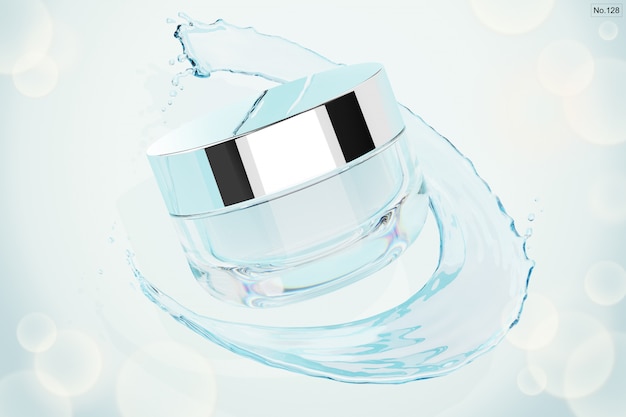 Beauty Product with water splash. 3D Render