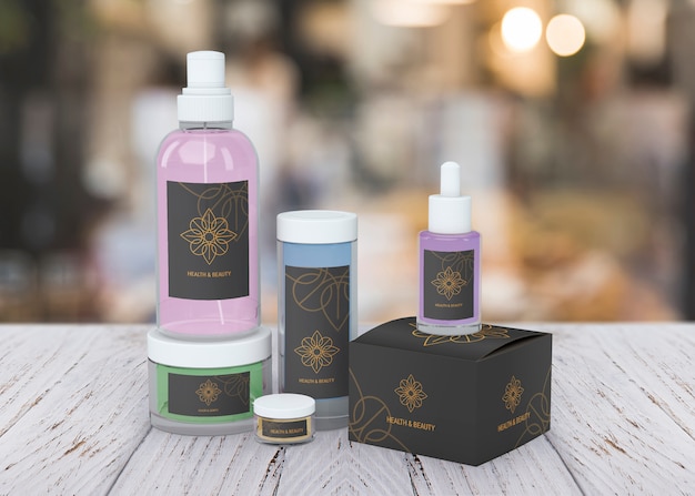 beauty products mockup on blurred background