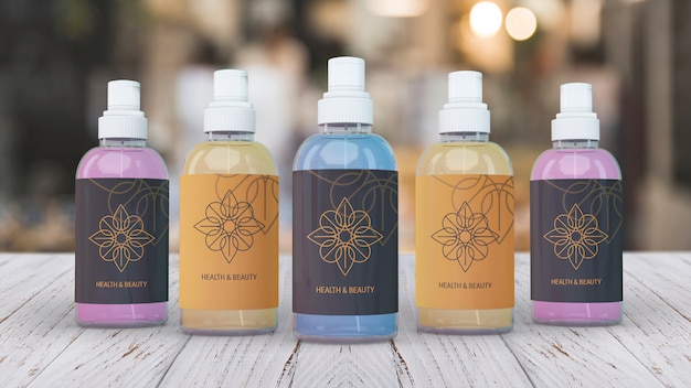 beauty products mockup on blurred background
