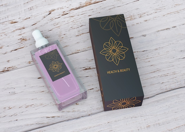 beauty products mockup on wooden background