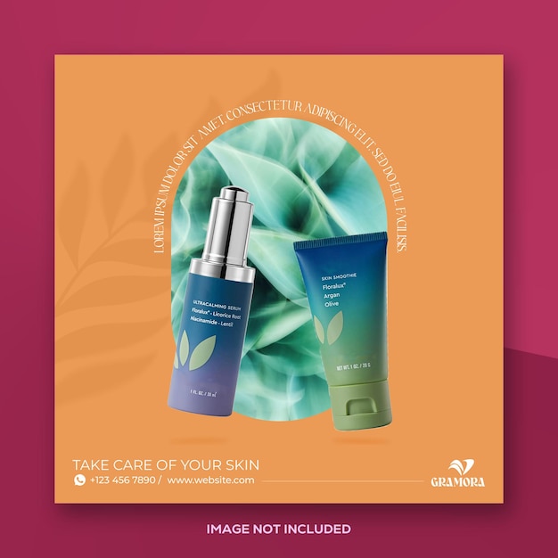 beauty products psd poster cosmetic flyer with square photo social media banner or post