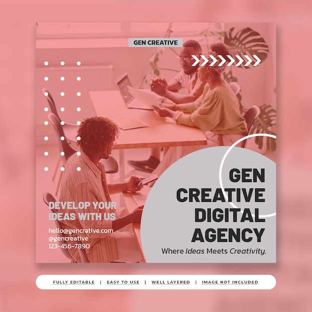 PSD beauty red and white modern creative digital agency instagram post