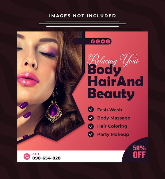 Beauty salon flyer square template