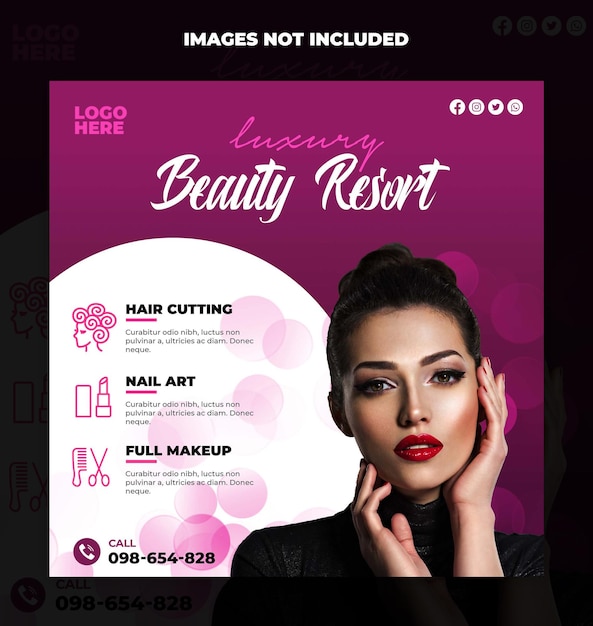 Beauty salon post and flyer square template