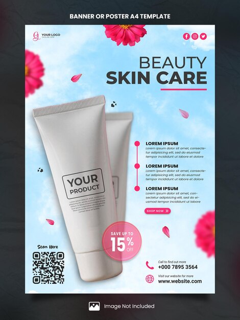 PSD beauty skin care cosmetic poster a4 or banner template
