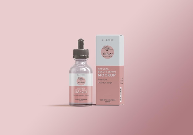 Beauty skin serum packaging mockup with bottle label design