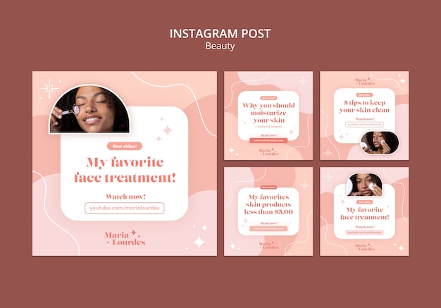 PSD collezione di post instagram di cosmetici per la bellezza e la cura della pelle